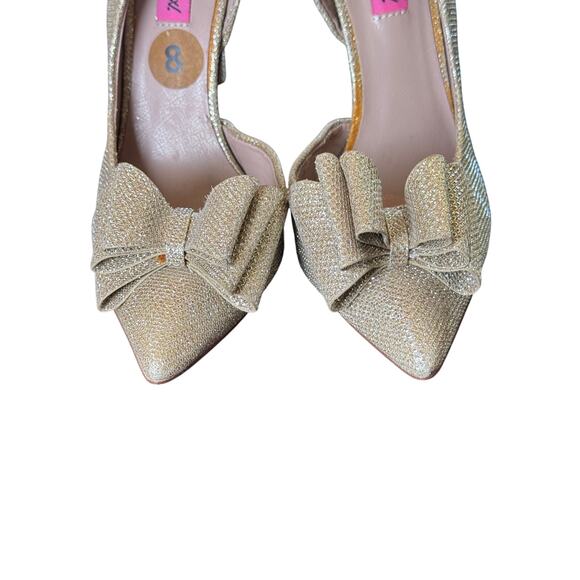 Betsey Johnson Parisss Prince D'Orsay Pumps Gold Sparkle Bow Heels Women's 8 - Picture 3 of 10
